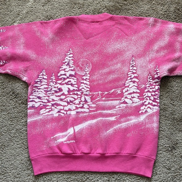 Vintage 1991 San Segal Pink White Nature Printed Graphic Crewneck Sweatshirt - Picture 6 of 6